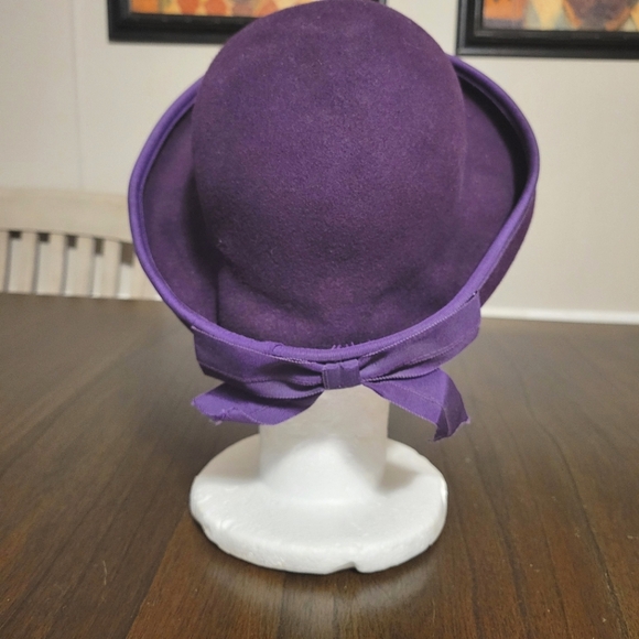 Geo W Bollman & Co Doeskin Hat Amethyst Felted Wool Grossgrain Ribbon - Picture 4 of 5